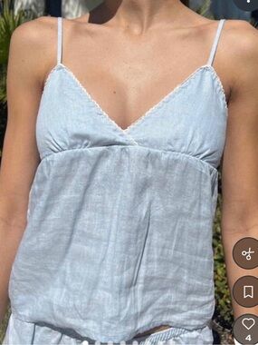 Brandy Melville Light Blue Lace-Trim Spaghetti Strap Tank